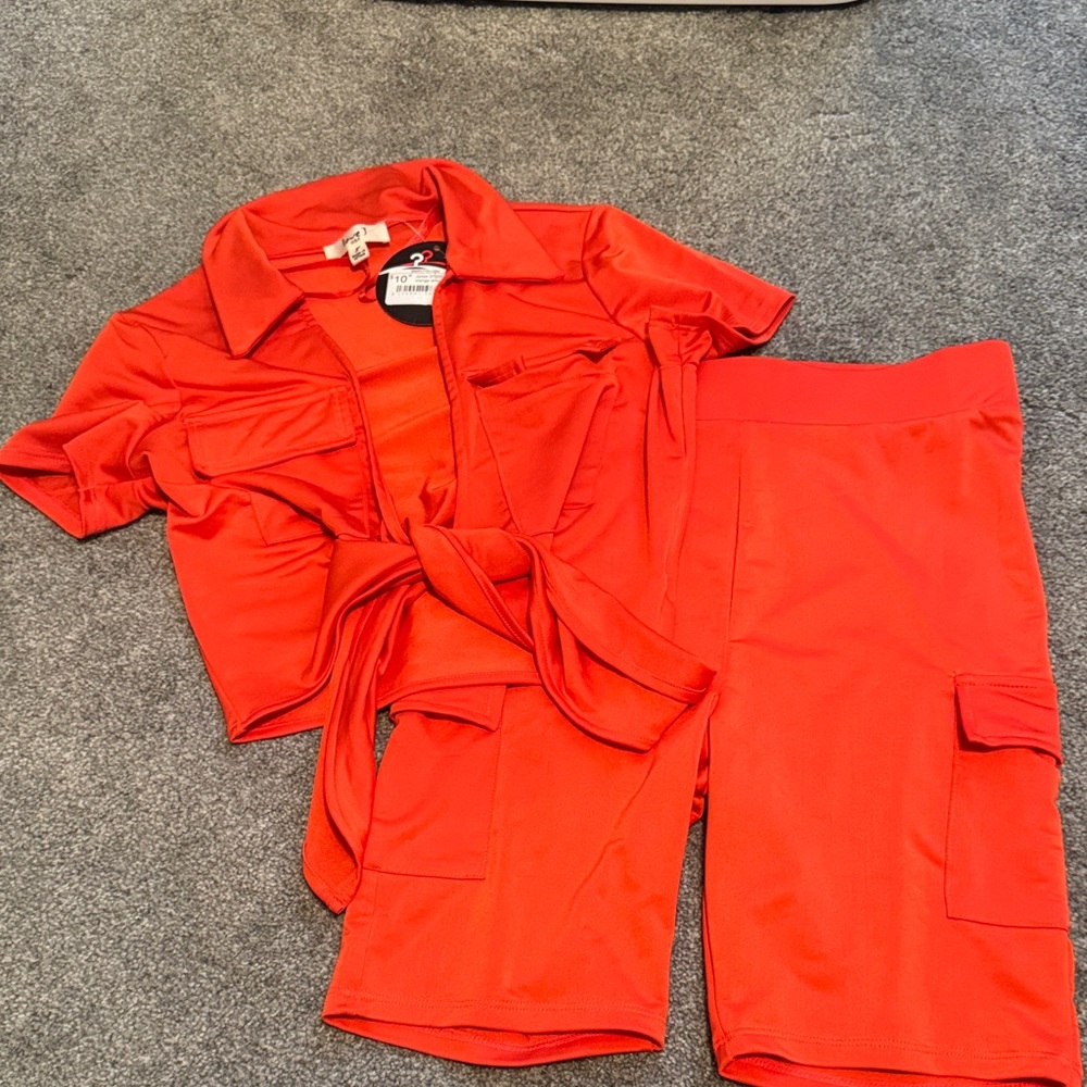 Red Two-Piece Set with Shorts